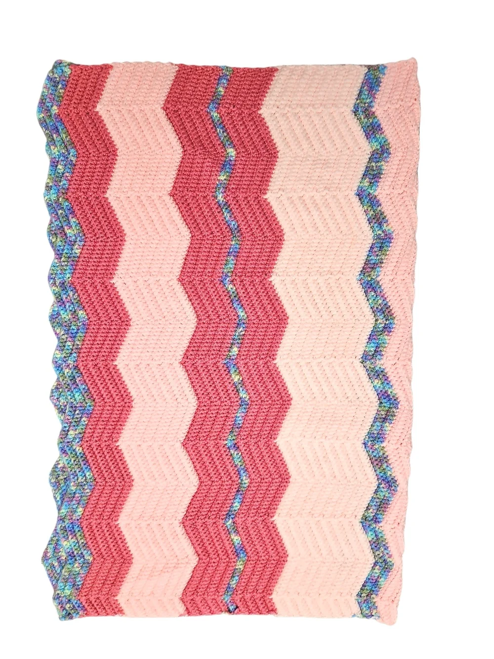 Chevron Hand Knit Throw Baby Blanket in Pink & Blue